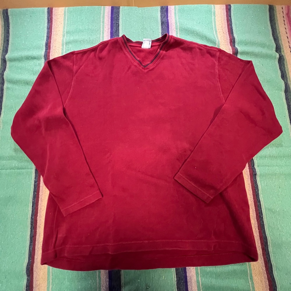 Old Navy V-Neck Shirt Mens XL Red Ribbed Cotton Long Sleeve Vintage 2003 WB 447